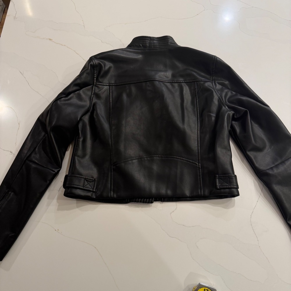 BlankNYC Black Faux Leather Moto Jacket Quilted Ribbed Asymmetrical Zip Large